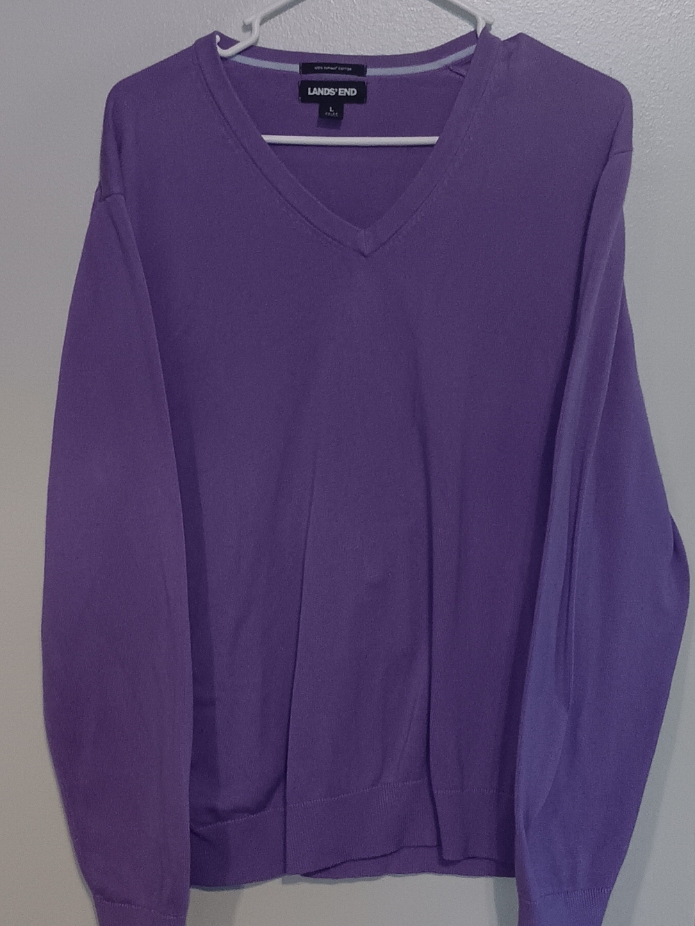 Lands' End Men's V-Neck Sweater in Lavender Purple